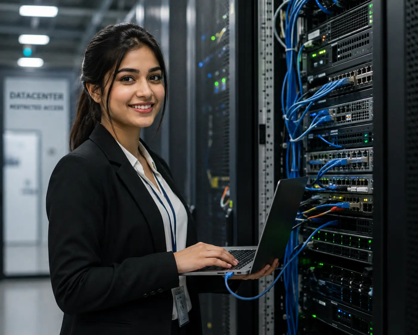 Data center engineer working on server infrastructure